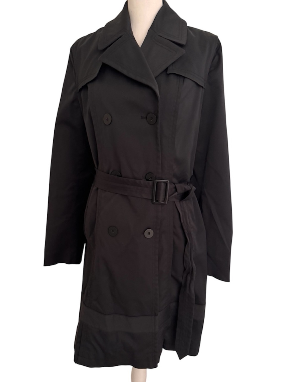 DKNY Black Double Breasted Trench Coat Size Large